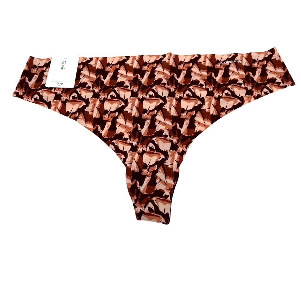 Calvin Klein Thong Underwear Womens Size XL Brown Panites NEW